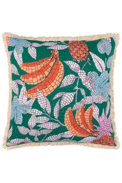 Furn Cypressa Floral Mosaic 100% Cotton Cushion in Teal - Size: 50 cm x 50 cm - image 1