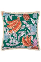 Furn Cypressa Floral Mosaic 100% Cotton Cushion in Teal - Size: 50 cm x 50 cm - thumbnail 1
