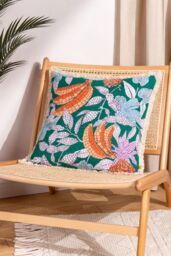 Furn Cypressa Floral Mosaic 100% Cotton Cushion in Teal - Size: 50 cm x 50 cm - thumbnail 4
