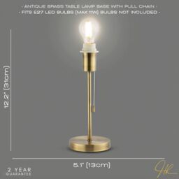 Happy Homewares Traditional & Classic Table Lamp Base with Pull Cord Switch in Metallic Gold - thumbnail 6