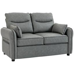 HOMCOM Loveseat Sofa, Faux Leather Sofa with Thicken Cushion, Grey - Size: 2 Seater - thumbnail 2