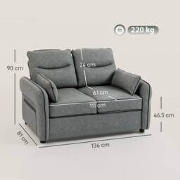 HOMCOM Loveseat Sofa, Faux Leather Sofa with Thicken Cushion, Grey - Size: 2 Seater - thumbnail 3