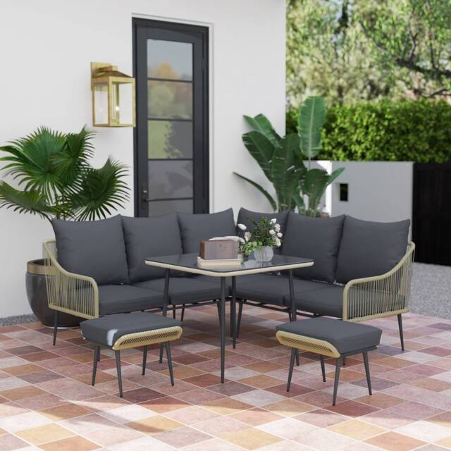 OUTSUNNY 6 Piece Garden Furniture Set Garden Sofa with Cushions in Light Grey - image 1