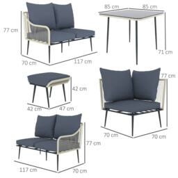 OUTSUNNY 6 Piece Garden Furniture Set Garden Sofa with Cushions in Light Grey - thumbnail 3