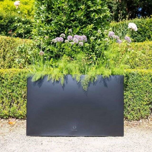 Primrose Tall Zinc Galvanised Trough Planter with Plastic Insert 95cm in Black - image 1