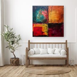 "Warren Reed - Designer Quadrant Fusion: Colours In Conflict Canvas - Size: W30"" x H30""" - thumbnail 1