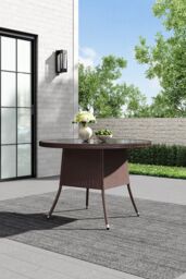 Garden Sanctuary Outdoor Tempered Glass Wicker Table with Parasol Hole in Brown