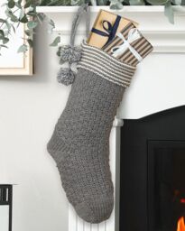 Dibor Set of 4 Grey Chunky Knit Pom Pom Xmas Gift Christmas Stocking - Size: 4 Pack - thumbnail 3