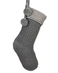 Dibor Set of 4 Grey Chunky Knit Pom Pom Xmas Gift Christmas Stocking - Size: 4 Pack - thumbnail 2