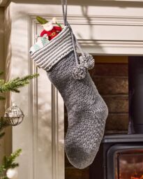 Dibor Set of 4 Grey Chunky Knit Pom Pom Xmas Gift Christmas Stocking - Size: 4 Pack