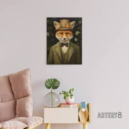 "Artery8 Gentleman Fox In Floral Victorian Suit Canvas Wall Art Print in Brown - Size: W18"" x H24""" - thumbnail 3