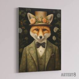 "Artery8 Gentleman Fox In Floral Victorian Suit Canvas Wall Art Print in Brown - Size: W18"" x H24""" - thumbnail 2
