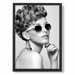 ARTZE Girl with Sunglasses Fashion Black & White Photo Framed Print SIZE: A3 with Black Frame - Size: A4 - thumbnail 1