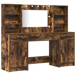 Berkfield Home 3 Piece Dressing Table Set Smoked Oak Engineered Wood in Brown - thumbnail 2