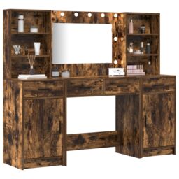 Berkfield Home 3 Piece Dressing Table Set Smoked Oak Engineered Wood in Brown - thumbnail 3