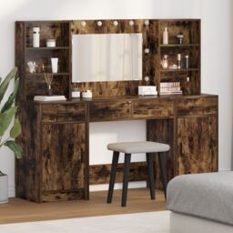 Berkfield Home 3 Piece Dressing Table Set Smoked Oak Engineered Wood in Brown - thumbnail 1
