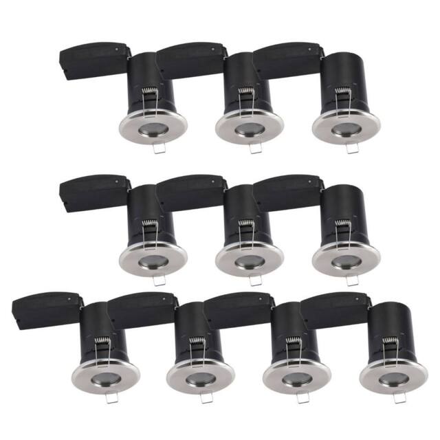 First Choice Lighting Set of 10 - Brushed Chrome IP65 Bathroom Recessed Fire Rated Downlight in Silver - image 1