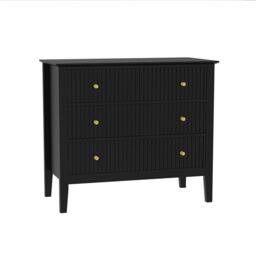 Melody Maison Wide 3 Drawer Chest Of Drawers & Pair Of Large Bedside Tables - Hales Black Range - thumbnail 1