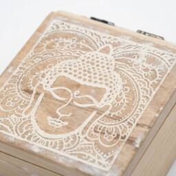 KDMD Small Square Box 10x10x4.2cm - Buddha Face Whitewash in Brown - Size: 10x10x4.2 cm - thumbnail 3
