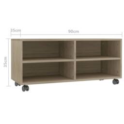 Berkfield Home TV Cabinet with Castors Sonoma Oak 90x35x35 cm Engineered Wood in Brown - Size: 90 x 35 x 35 cm - thumbnail 6