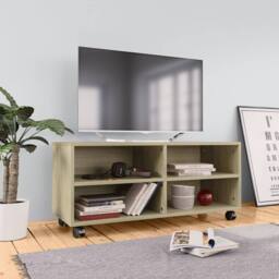 Berkfield Home TV Cabinet with Castors Sonoma Oak 90x35x35 cm Engineered Wood in Brown - Size: 90 x 35 x 35 cm - thumbnail 2