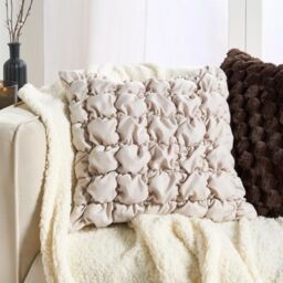 OHS 2 x Filled Seersucker Quilted Square Cushion Covers in Natural - Size: 45 cm x 45 cm - thumbnail 1