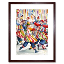 "Artery8 Wall Art Print Morris Dancers Dancing Folk Art Watercolour Painting Artwork Framed 9X7 Inch in Brown - Size: W7"" x H9""" - thumbnail 1