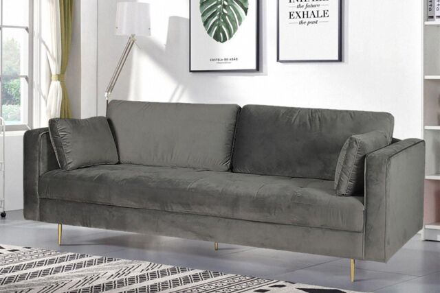 Furniture Maxi Avery Velvet 3 Seater Sofa with 2 Scatter Cushions in Grey - image 1