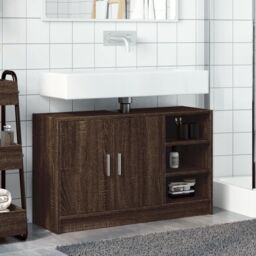 Berkfield Home Sink Cabinet Brown Oak 90x29x55 cm Engineered Wood - Size: 90 x 29 x 55 cm - thumbnail 3