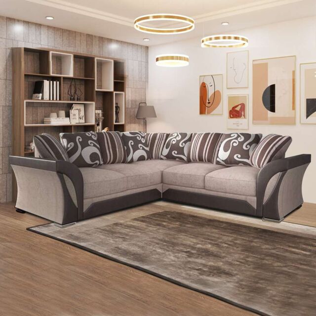 Sliding Wardrobes 4U Fabric 3+2 & Corner Sofa Set for Modern Living Spaces Beige/Brown Corner in Beige - Size: 3 Pack - image 1