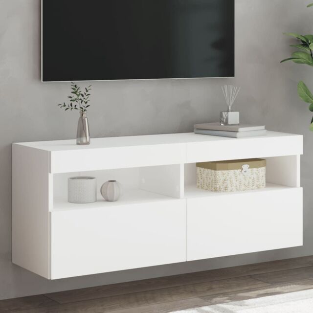 Berkfield Home TV Wall Cabinet with LED Lights White 100x30x40 cm - Size: 100 x 30 x 40 cm - image 1