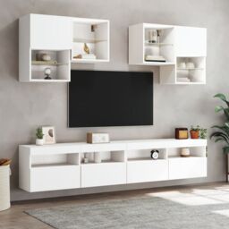 Berkfield Home TV Wall Cabinet with LED Lights White 100x30x40 cm - Size: 100 x 30 x 40 cm - thumbnail 6