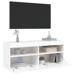 Berkfield Home TV Wall Cabinet with LED Lights White 100x30x40 cm - Size: 100 x 30 x 40 cm - thumbnail 7