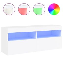 Berkfield Home TV Wall Cabinet with LED Lights White 100x30x40 cm - Size: 100 x 30 x 40 cm - thumbnail 2