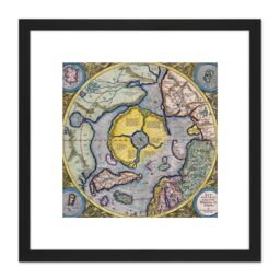 Artery8 Map Mercator 1623 North Pole Arctic Pictorial Chart 8X8 Inch Square Wooden Framed Wall Art Print Picture with Mount in Black - thumbnail 1