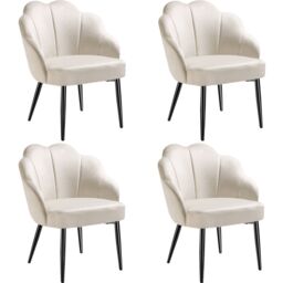 tectake Accent Chair Hellen Set Of 4 - Cream/Black in Cream - Size: 4 Pack - thumbnail 1