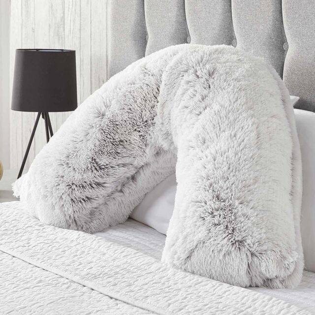 OHS V Shape Pillow Cushion Shaggy Neck Shoulder Support in Grey - image 1