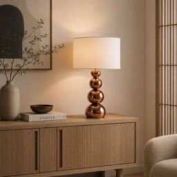 Orsina Touch Table Lamp, Brushed Chrome Base With White Fabric Shade, Easy Touch Control With UK Plug, Sleek in Rose Gold - thumbnail 3