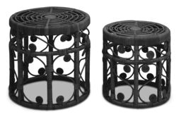Orsina Mataram Set Of Two Black Natural Rattan Tables