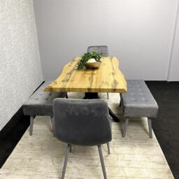 KOSY KOALA Wooden Dining Table with 2 Grey Velvet Chairs & Padded Benches, Dining Room Furniture in Brown - thumbnail 9