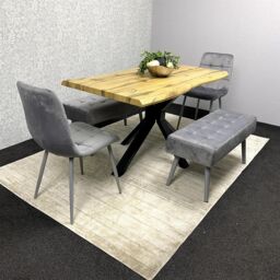 KOSY KOALA Wooden Dining Table with 2 Grey Velvet Chairs & Padded Benches, Dining Room Furniture in Brown - thumbnail 8