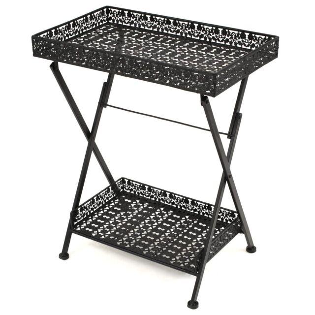 Berkfield Home Folding Tea Table Vintage Style Metal 58x35x72 cm Black - Size: 58 x 35 x 72 cm - image 1