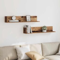 Berkfield Home Wall Shelves 2 pcs Old Wood 100x16.5x16.5 cm Engineered Wood in Brown - thumbnail 3