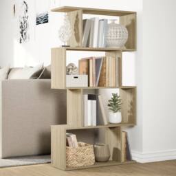 Berkfield Home Room Divider Bookcase 4-Tier Sonoma Oak 70x24x129 cm Engineered Wood in Light Oak - Size: 70 x 24 x 129 cm - thumbnail 4