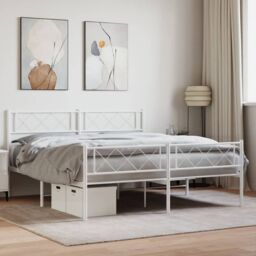 Berkfield Home Metal Bed Frame with Headboard & Footboard White 140x190 cm - thumbnail 1