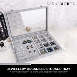 Gr8 Home Jewellery Box 12 Grid Earrings Rings Storage Organiser in Grey - thumbnail 2