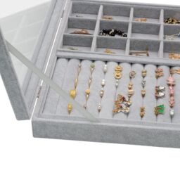 Gr8 Home Jewellery Box 12 Grid Earrings Rings Storage Organiser in Grey - thumbnail 3