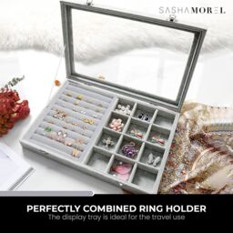 Gr8 Home Jewellery Box 12 Grid Earrings Rings Storage Organiser in Grey - thumbnail 4