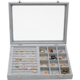Gr8 Home Jewellery Box 12 Grid Earrings Rings Storage Organiser in Grey - thumbnail 1