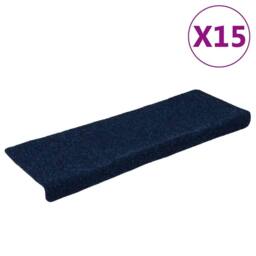 Berkfield Home Stair Mats 15 pcs Needle Punch 65x21x4 cm Blue - Size: Medium - thumbnail 1